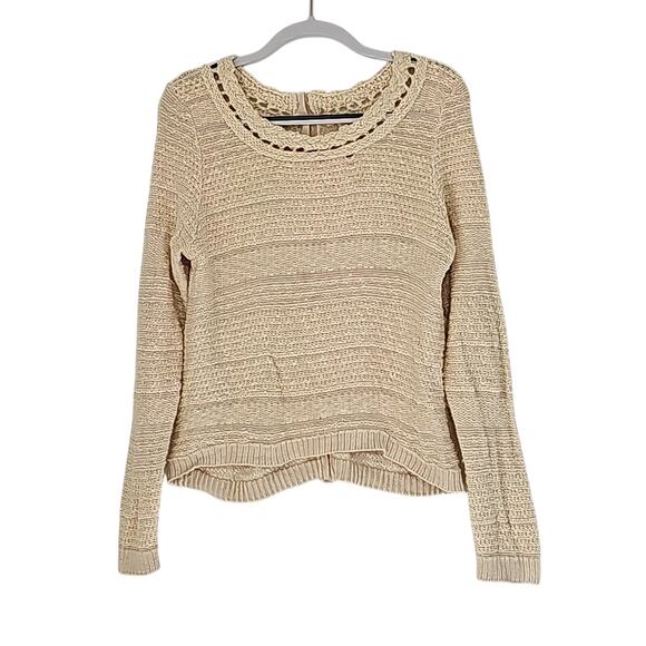 Anthropologie Womens Sz L Beige Linen Blend Minimalist Fairy Preppy Moth Sweater - Picture 2 of 12